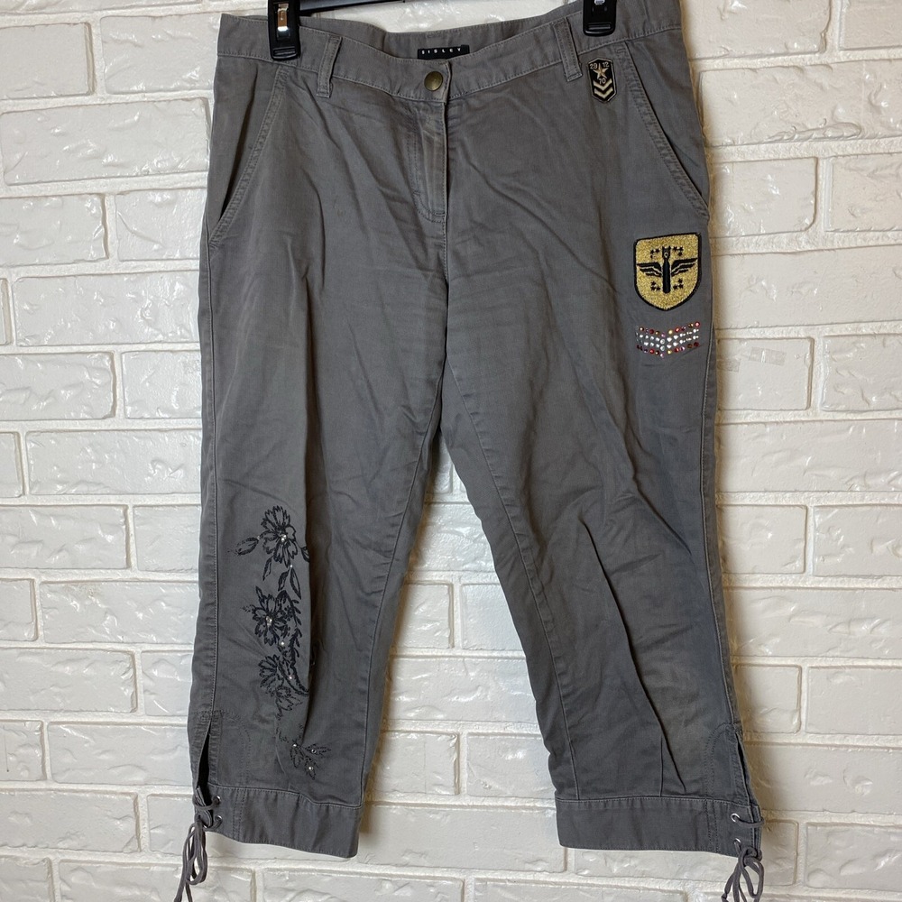 Sisley Womens Pants Size 42‎ Green Crop Tie Ankle Made In Italy Boho